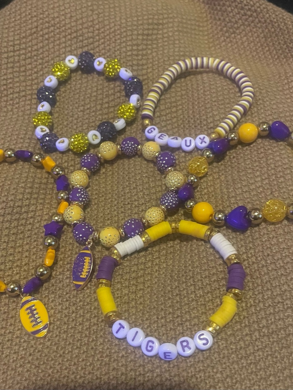 LSU Purple & Yellow  Beaded Stretch Bracelet Set - Team Spirit